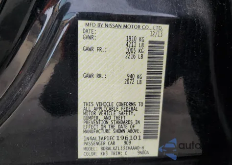 2014 Nissan Altima 2.5 Sl из США, поврежденный, VIN 1N4AL3AP1EC196101